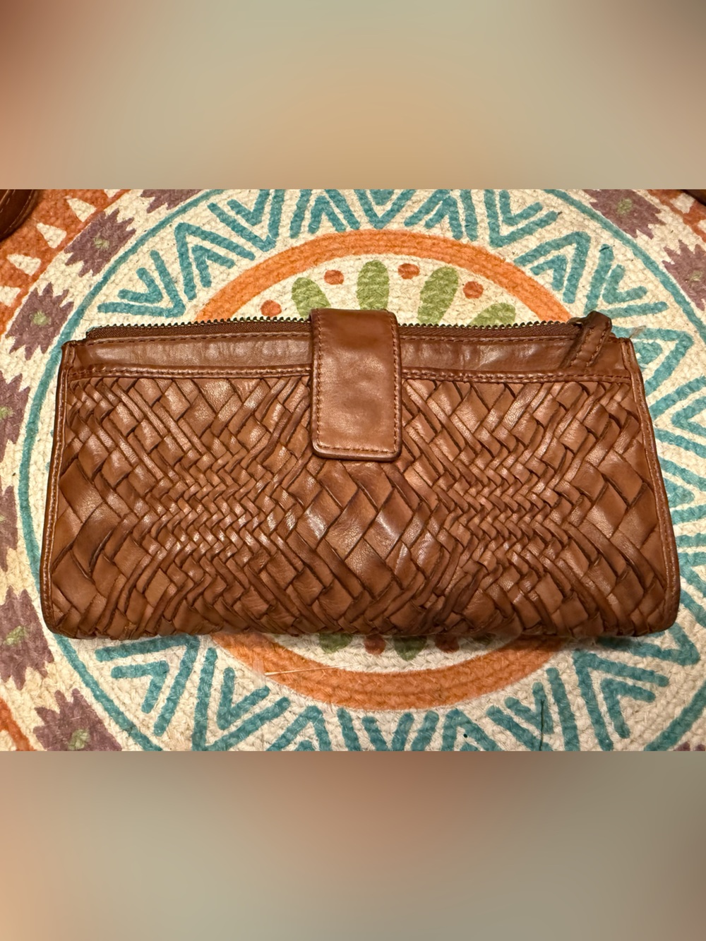 genuine woven brown leather bifold wallet clutch